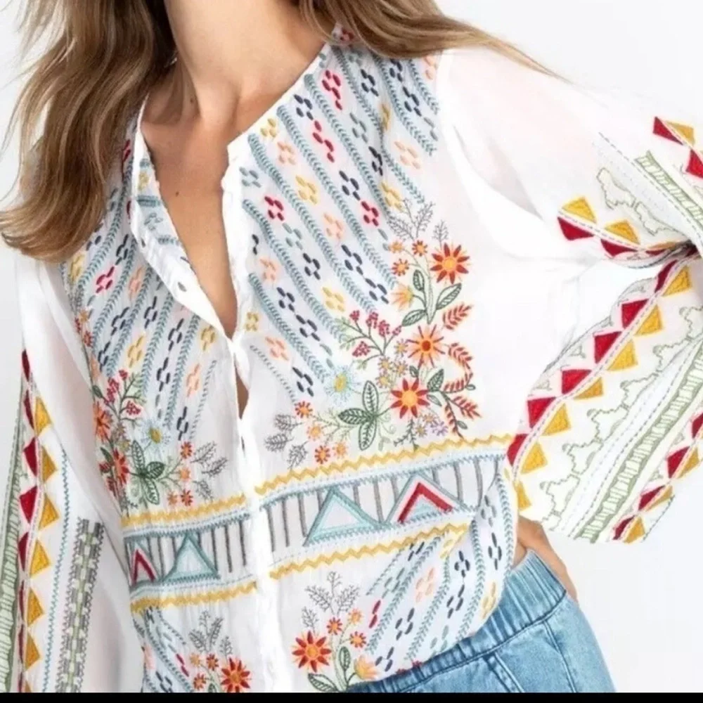 JOHNNY WAS EZRA HEAVILY EMBROIDERED BLOUSE TUNIC NWT - Picture 2 of 13